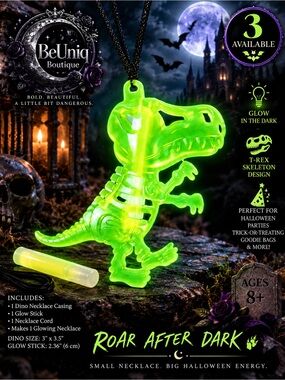 NIP Glow in the Dark T-Rex Dinosaur Skeleton Necklace Halloween Kids